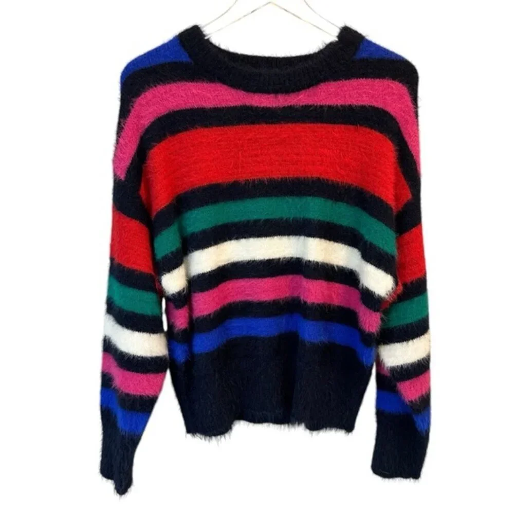 A New Day | Red Black Blue Stripe Eyelash Sweater Size Medium